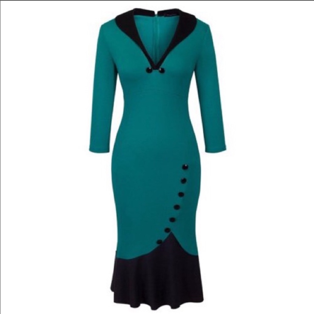 🔥🔥SALE🔥🔥Vintage Fishtail Teal Black Dress